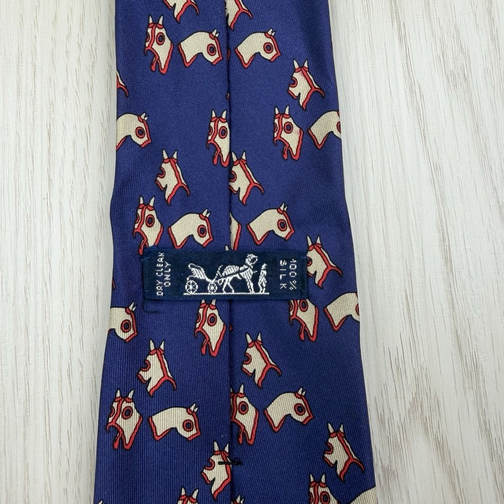 Vintage Hermes Paris Tie Silk 7444 Designer All Over Print Pattern Horse Face - Picture 5 of 8